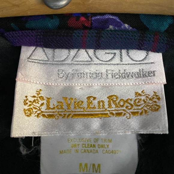 La Vie en Rose Vintage Wool Blend Robe Abstract Floral Print Purple Housecoat M - Picture 3 of 9